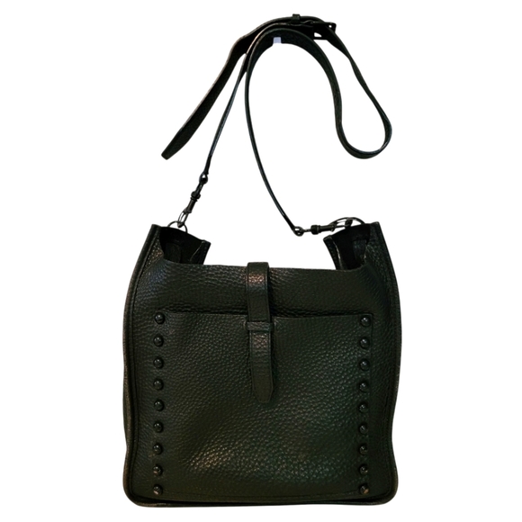 Rebecca Minkoff Unlined Feed Black Pebbled Leather Studded Slouchy Crossbody Bag - Picture 1 of 15